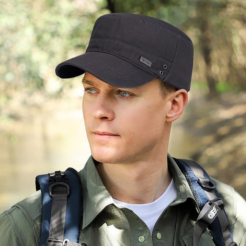 PTDTSHOU Cotton Military Caps for Men Women Unisex Flat Top Hat Adjustable Cadet Army Cap - Image 2